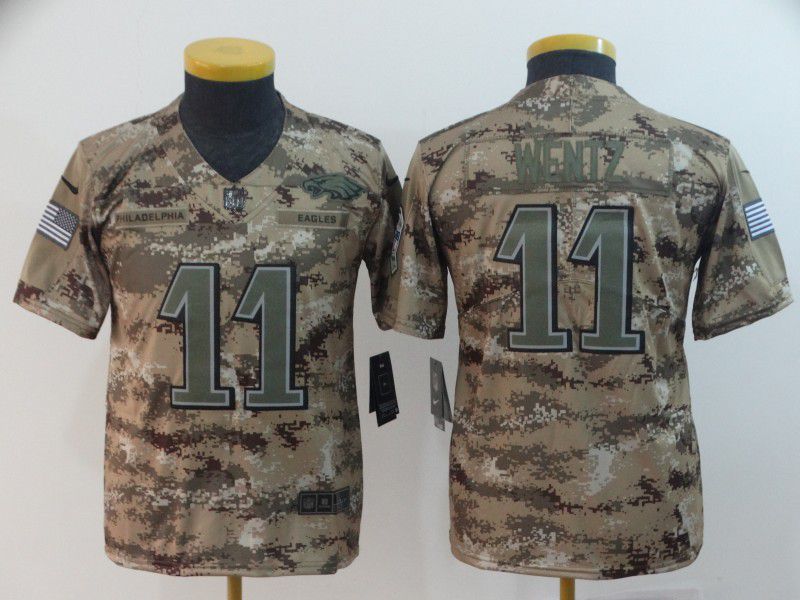 Youth Philadelphia Eagles #11 Wentz Nike Camo Salute to Service Limited NFL Jersey->youth nfl jersey->Youth Jersey